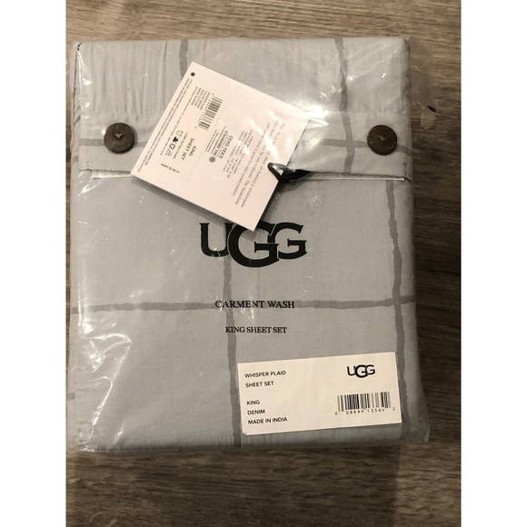 UGG Bedding Ugg Whisper Plaid 4 Piece King Sheet Set Denim238 New